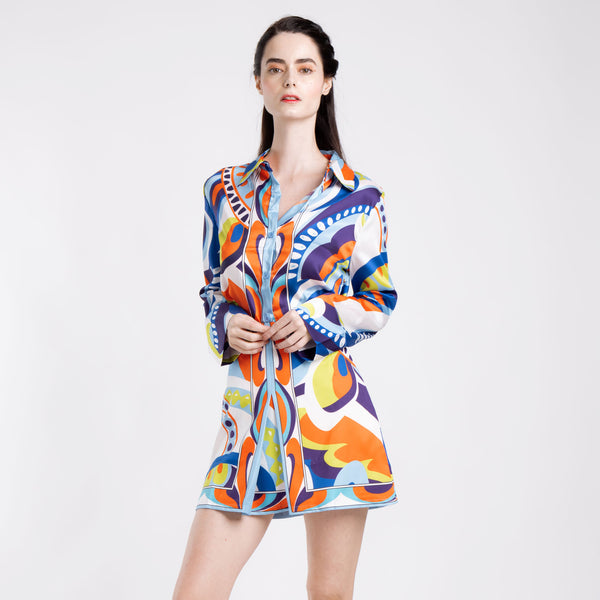 PRINTED BOTANICAL ORANGE SKIRT SET