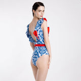 PORCELAINE RUFFLED RED RIBBON