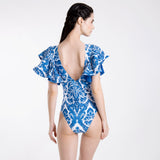 RUFFLED PORCELAIN V-NECK