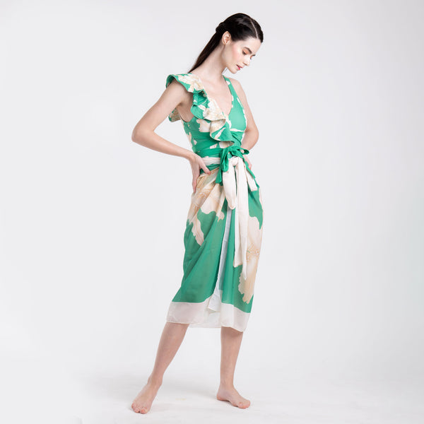 ASYMMETRICAL GOLDEN LEAF + SARONG