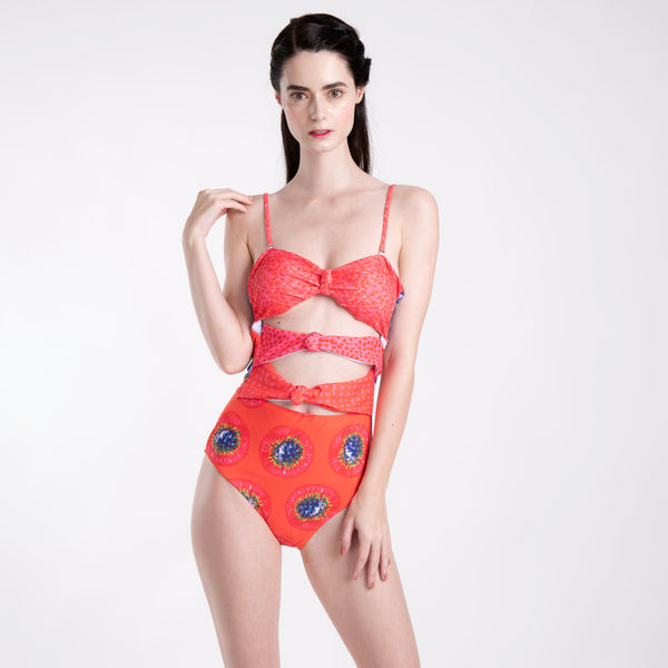 RED ORANGE BANDEAU HOLLOW OUT