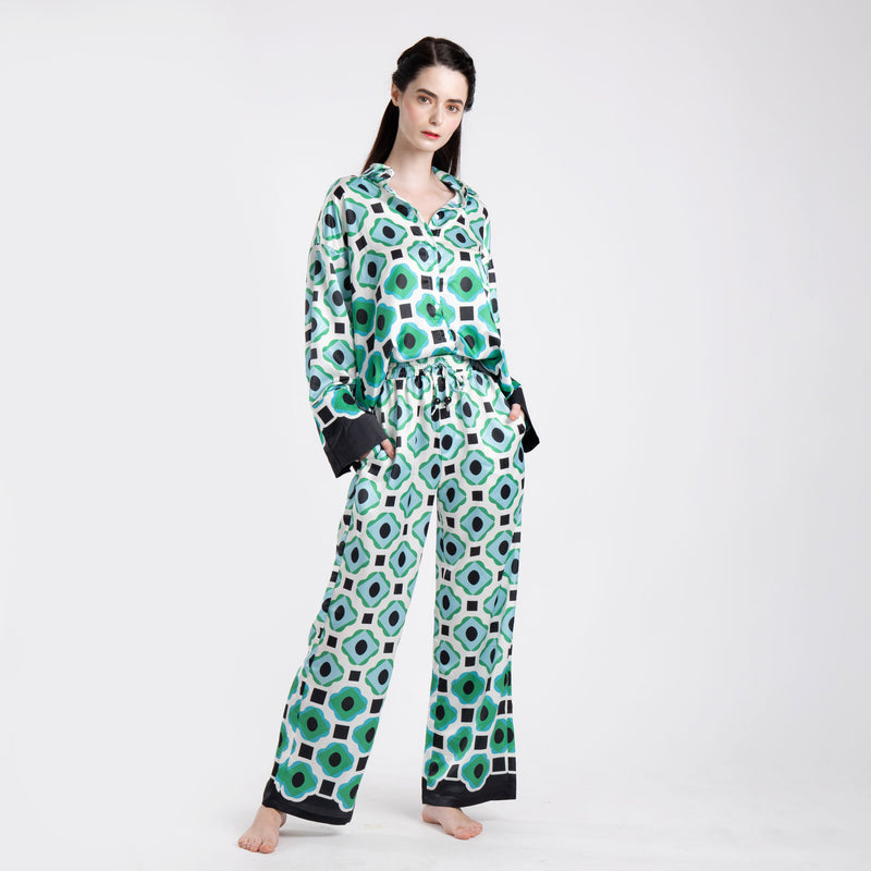 PRINTED GREEN GEOMETRICAL SET