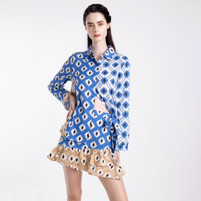 PRINTED GEOMETRIC WRAP SKIRT