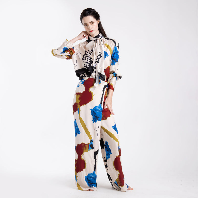 PRINTED BOWKNOT BELT PANTS SET