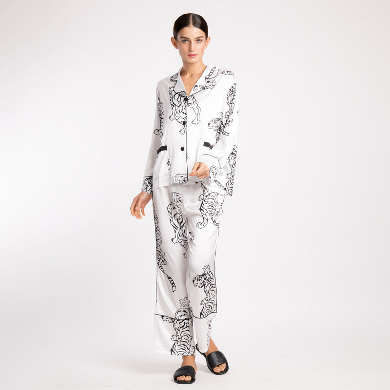 WHITE TIGER SILK SATIN