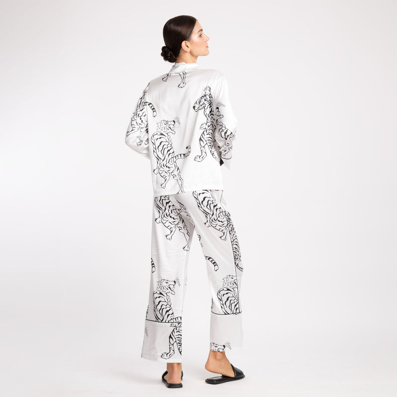 WHITE TIGER SILK SATIN