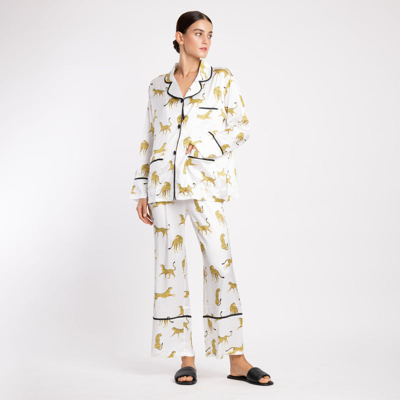 WHITE LEOPARD SILK SATIN