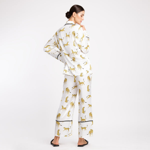 WHITE LEOPARD SILK SATIN