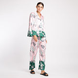 PINK GREEN FLORAL SILK SATIN