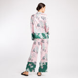 PINK GREEN FLORAL SILK SATIN