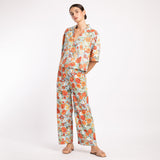 RED ORANGE FLORAL PANTS SET
