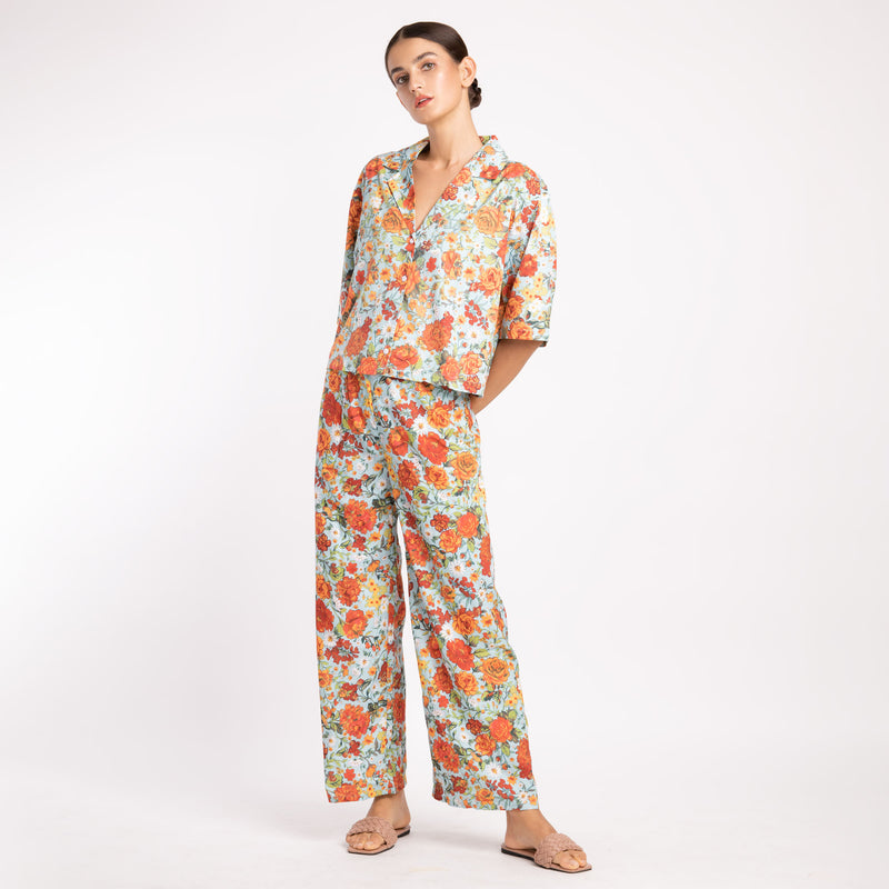 RED ORANGE FLORAL PANTS SET