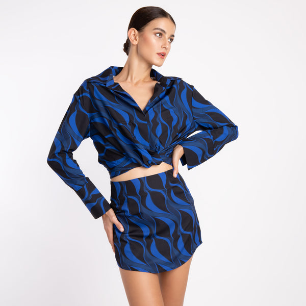 BLUE BLACK RETRO SKIRT SET