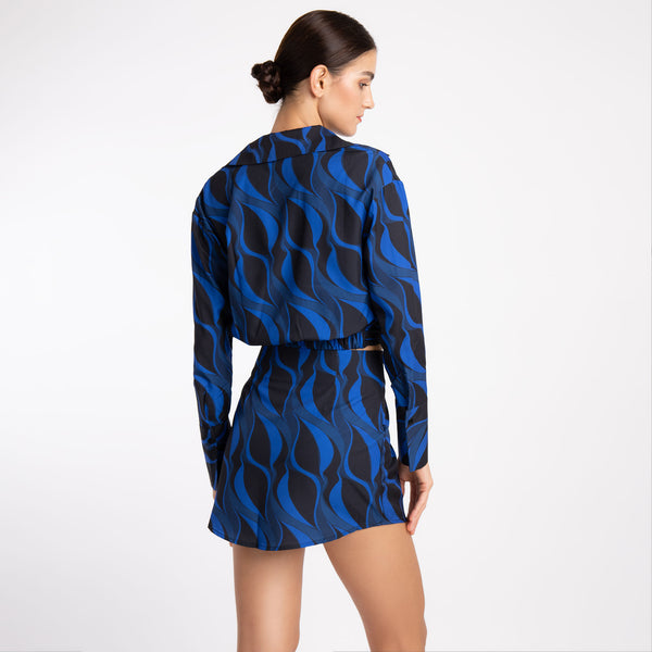 BLUE BLACK RETRO SKIRT SET