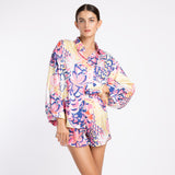 PINK FLORAL SATIN SHORT SET