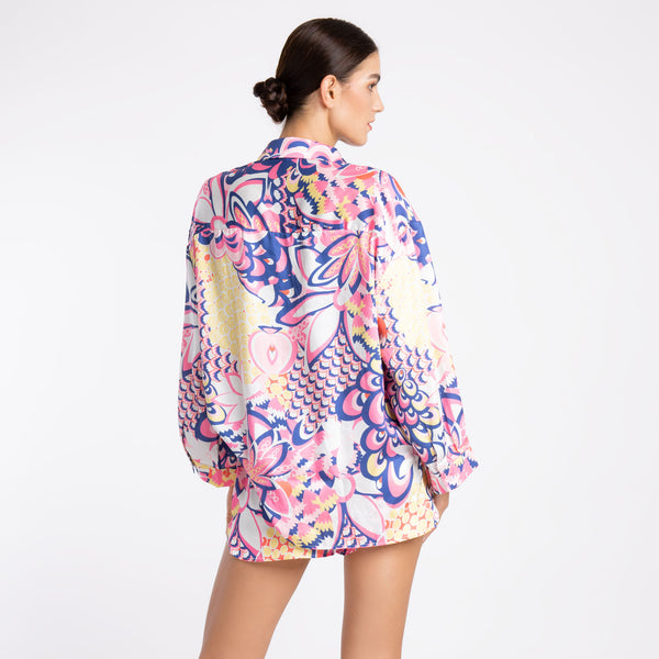 PINK FLORAL SATIN SHORT SET