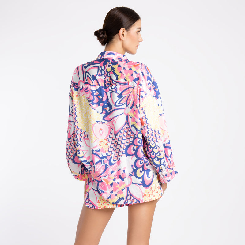 PINK FLORAL SATIN SHORT SET