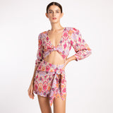 KNOTTED V-NECK PRINTED SKIRT SET