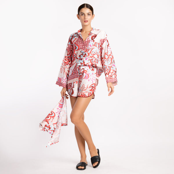 RED FLORAL BANDANA SHORT SET