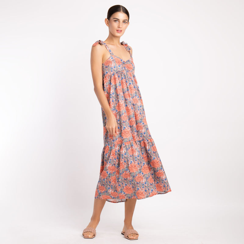 FLORAL BOWKNOT POPLIN DRESS