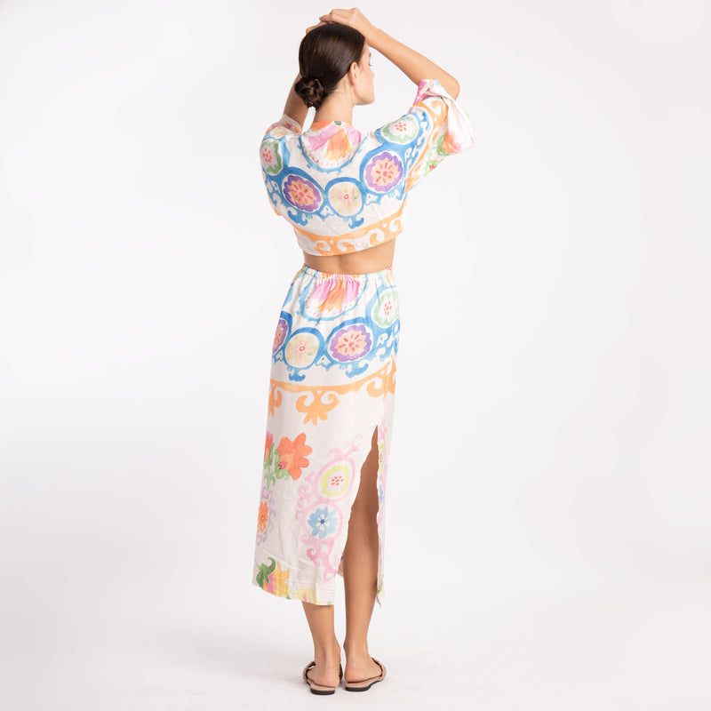 PRINTED BLENDED LINEN DRESS